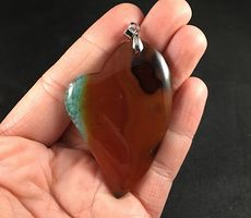 Beautiful Heart Shaped Brown and Orange and Blue and Green Druzy Agate Stone Pendant #HapJVuil3d0
