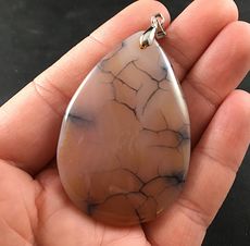 Beautiful Muted Beige and Orange and Black Dragon Veins Stone Agate Pendant #nJLHelw9bSo