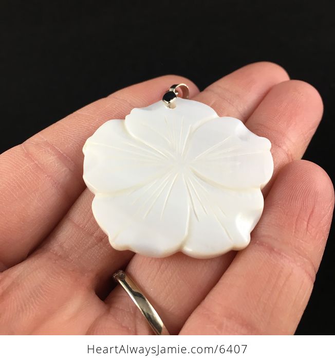 Carved Flower White Shell Pendant - #Ly7l0sQD8Xw-2