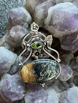 Fairy Themed Jasper with Pyrite and Faceted Green Gem Crystal Stone Pendant Charm #AgpKPYm785o