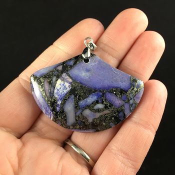 Fan Shaped Purple Turquoise and Pyrite Stone Jewelry Pendant #uWZ4PZesVSU