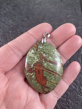 Green and Red African Bloodstone Natural Jewelry Pendant #ZvD6F1rzLjg