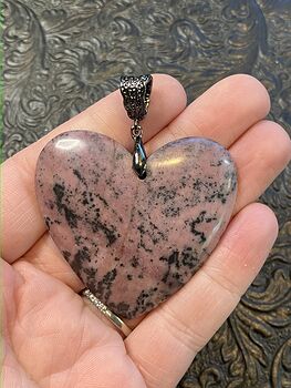Heart Shaped Rhodonite Stone Jewelry Pendant Crystal #PC3VTDLqd6o