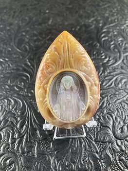 Mary Mother of Pearl and Jasper Stone Jewelry Pendant Mini Art Ornament #6nwWYEFjC74