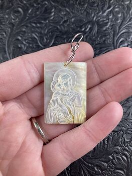 Mary with Baby Jesus Mother of Pearl Shell Jewelry Pendant Ornament #QZ6Rt87c19w