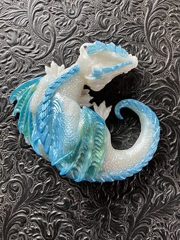 Metallic Blue White and Green Sleeping Baby Dragon Resin Figurine Discounted #m7C3bp4737Y
