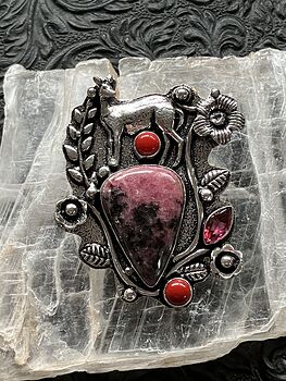 Pink Rhodonite and Red Coral Deer Crystal Stone Jewelry Pendant #pCKgkvQoxkU