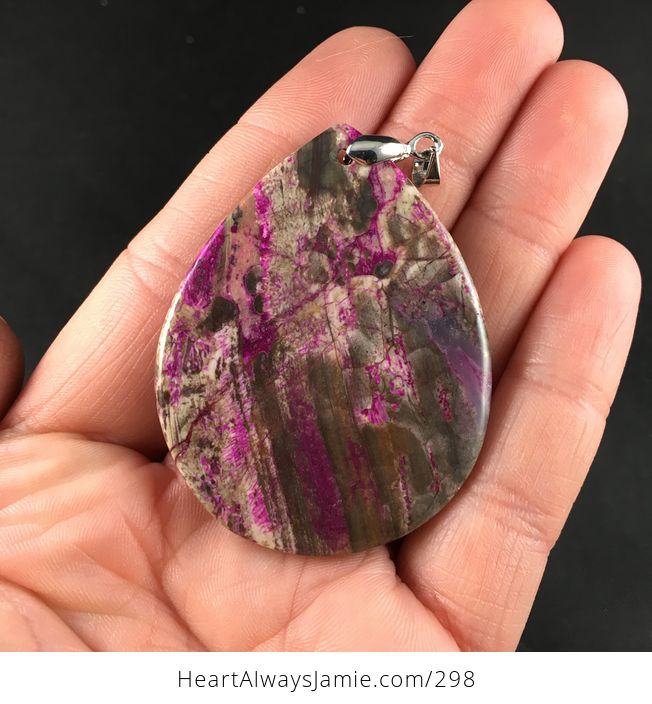 Pretty Brown and Purple Crazy Lace Stone Pendant Necklace - #WhFmDhoiY3I-3
