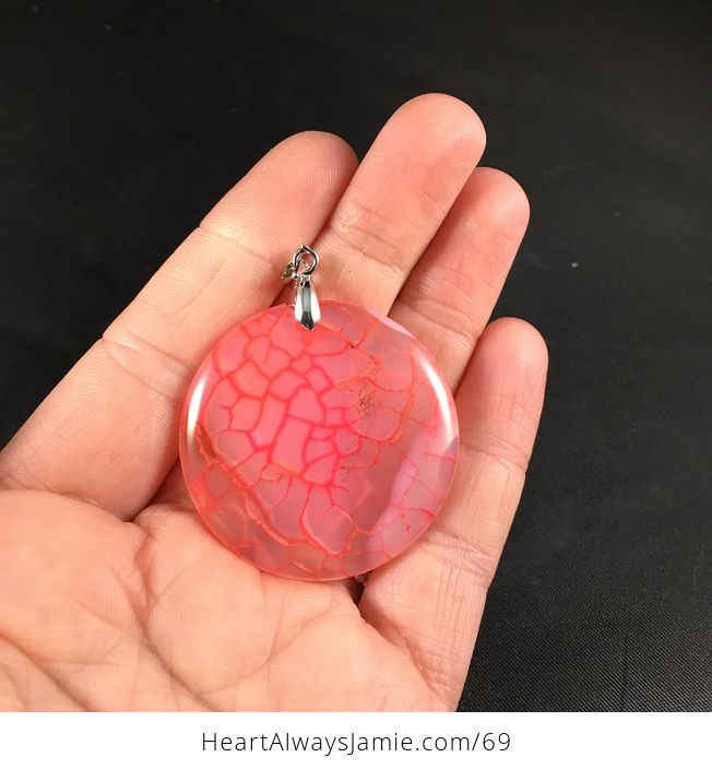 Pretty Round Pink Semi Transparent Dragon Veins Stone Agate Pendant - #KYR8Z8vyYfk-1