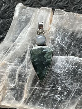 Rainbow Moonstone and Seraphinite Stone Jewelry Crystal Pendant #ZAN14VKuveQ