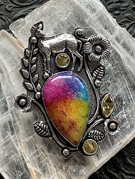 Rainbow Quartz and Citrine Deer Crystal Stone Jewelry Pendant #QZSXMWWyQqw