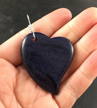 Sparkly Dark Blue Heart Shaped Goldstone Stone Pendant #6gEW3wSRYbY