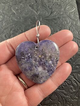 Sparkly Purple Ledpidolite Heart Shaped Stone Jewelry Pendant Ornament #pvsL6kxtUFc