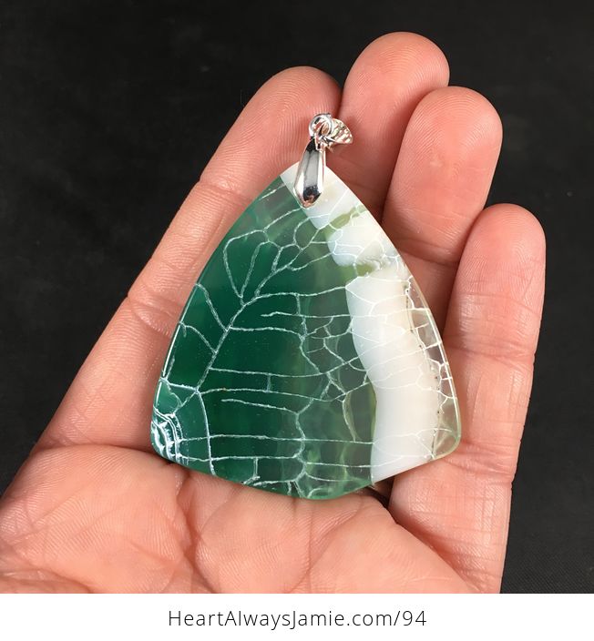 Stylish Triangular Green and White Dragon Veins Agate Stone Pendant Necklace - #nBZ6MTJwWws-2