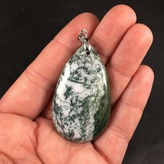 White and Green Moss Agate Stone Pendant #G30NOTDfOn8