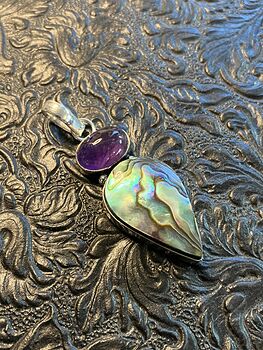 Abalone Shell and Amethyst Crystal Stone Jewelry Pendant #CuswChgOERc