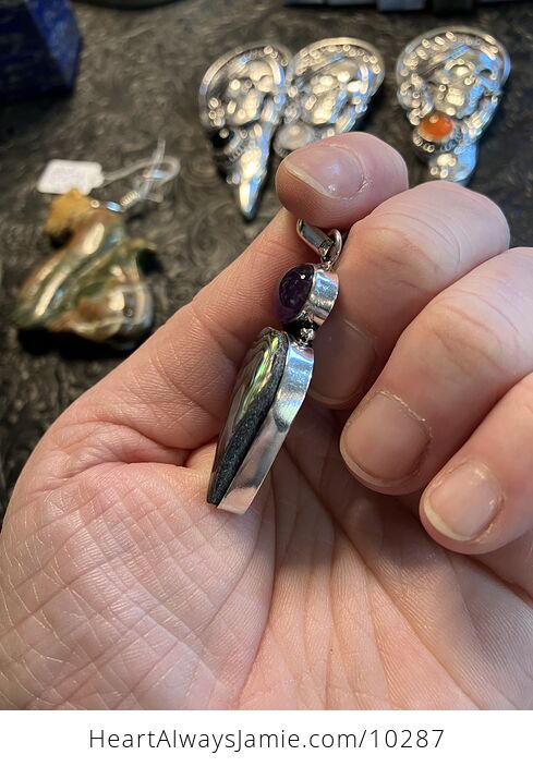 Abalone Shell and Amethyst Crystal Stone Jewelry Pendant - #CuswChgOERc-4