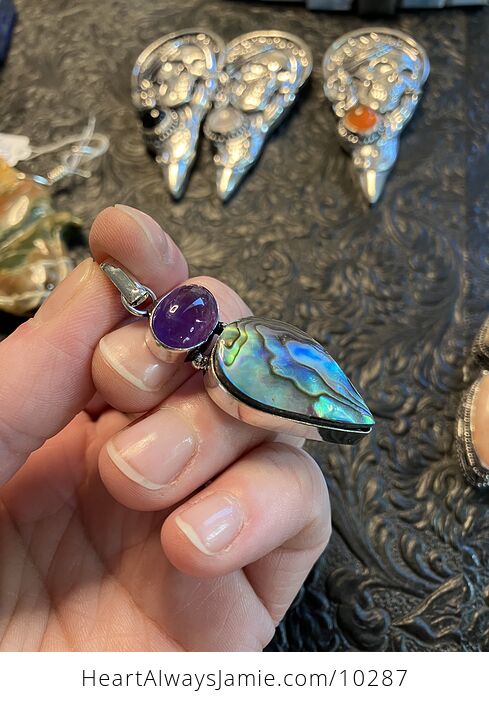 Abalone Shell and Amethyst Crystal Stone Jewelry Pendant - #CuswChgOERc-3