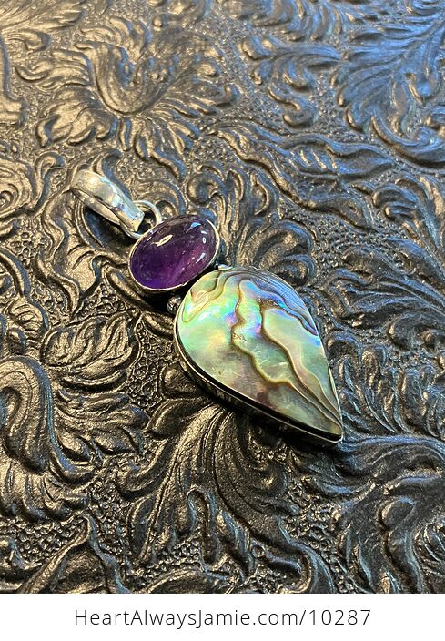 Abalone Shell and Amethyst Crystal Stone Jewelry Pendant - #CuswChgOERc-1