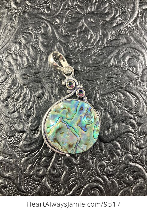 Abalone Shell and Amethyst Crystal Stone Jewelry Pendant - #QpaovJISJmU-1