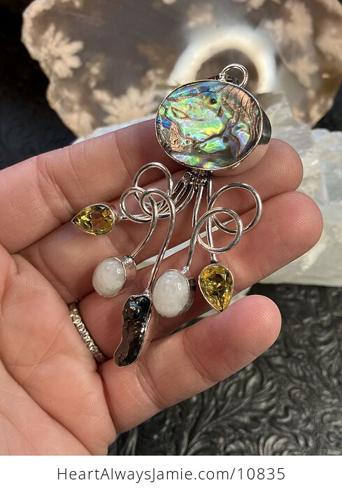 Abalone Shell Biwa Pearl Moonstone and Citrine Gemstone Crystal Jewelry Swirl Pendant - #rdJrFStjhek-3