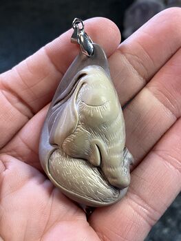 Adorable Baby Elephant Face Jewelry Pendant Carved Picasso Jasper Stone Neckla #tufcLXWwwwA