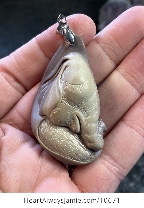 Adorable Baby Elephant Face Jewelry Pendant Carved Picasso Jasper Stone Neckla - #tufcLXWwwwA-1