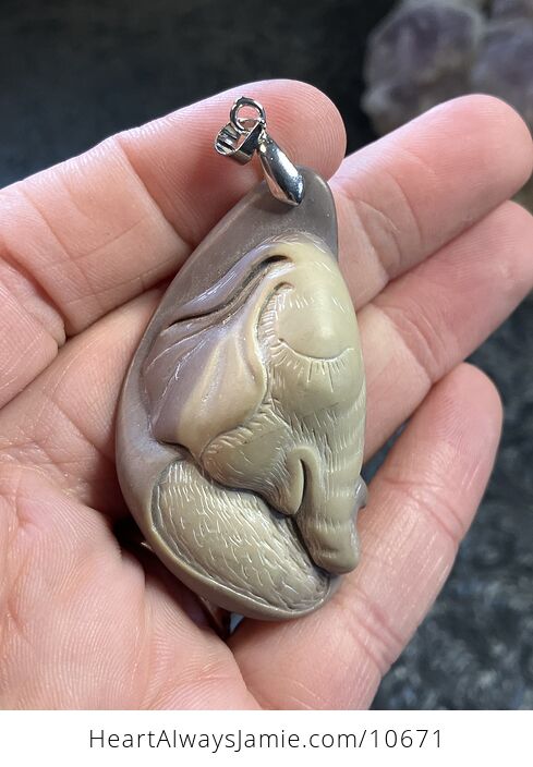 Adorable Baby Elephant Face Jewelry Pendant Carved Picasso Jasper Stone Neckla - #tufcLXWwwwA-3
