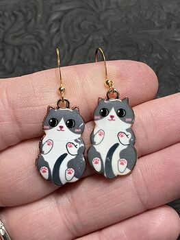 Adorable Grey Tuxedo Kitten Cat Earrings #ozxOr9a4KYE