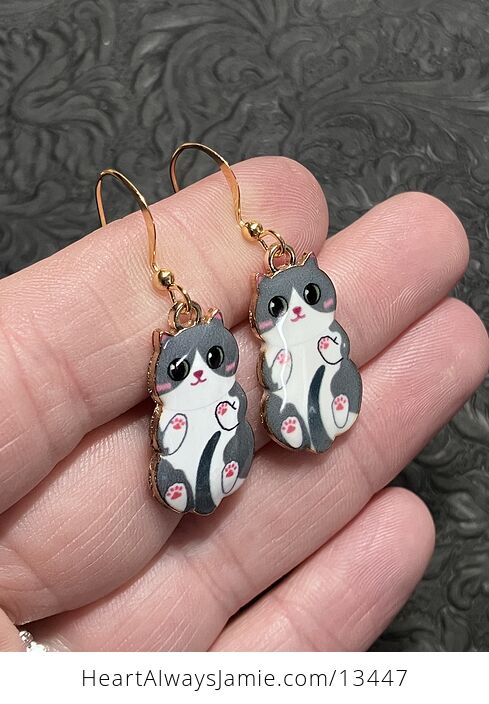 Adorable Grey Tuxedo Kitten Cat Earrings - #ozxOr9a4KYE-2