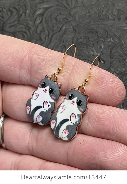 Adorable Grey Tuxedo Kitten Cat Earrings - #ozxOr9a4KYE-3