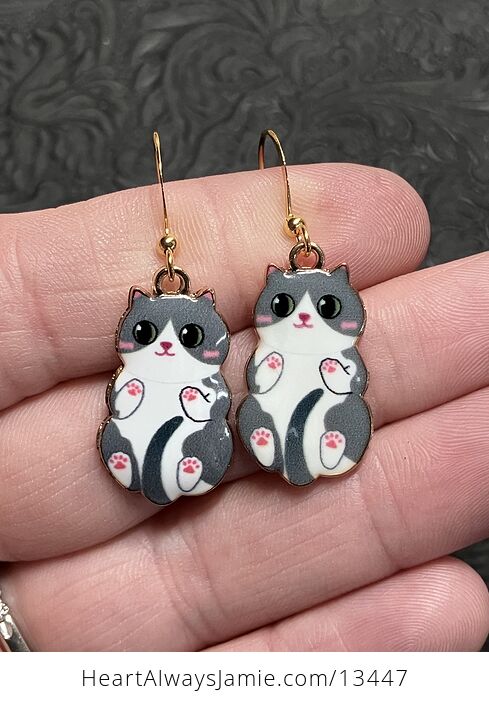 Adorable Grey Tuxedo Kitten Cat Earrings - #ozxOr9a4KYE-1