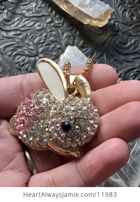 Adorable Pink and White Rhinestone Bunny Rabbit Pendant Necklace - #iIIfvEm7rvM-6