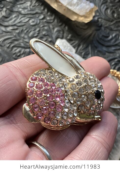 Adorable Pink and White Rhinestone Bunny Rabbit Pendant Necklace - #iIIfvEm7rvM-5