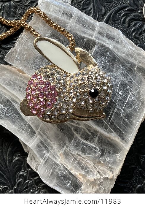 Adorable Pink and White Rhinestone Bunny Rabbit Pendant Necklace - #iIIfvEm7rvM-2