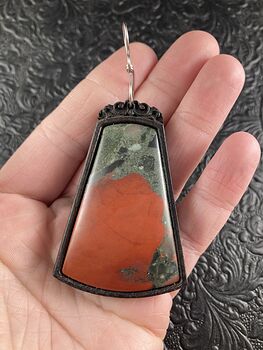 African Bloodstone Cherry Orchard Jasper Wood and Crystal Stone Jewelry Pendant Ornament #fnonyFoplbo