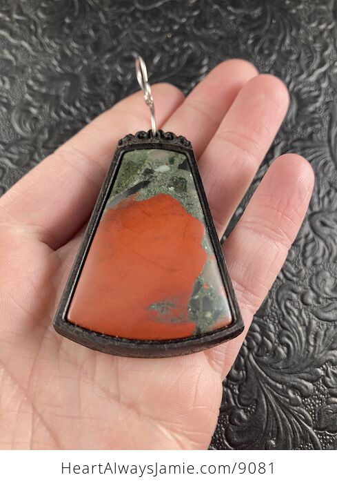 African Bloodstone Cherry Orchard Jasper Wood and Crystal Stone Jewelry Pendant Ornament - #fnonyFoplbo-2