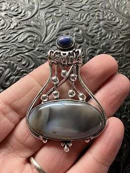 Agate and Lapis Lazuli Gemstone Jewelry Crystal Fidget Pendant #DzFJdV8QMoQ
