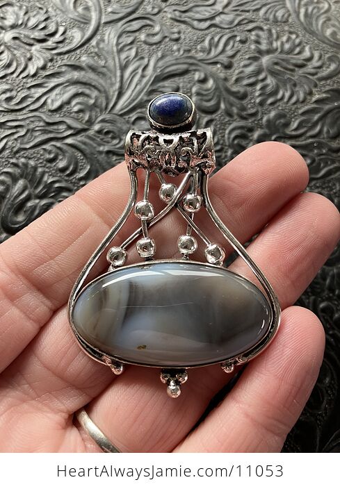 Agate and Lapis Lazuli Gemstone Jewelry Crystal Fidget Pendant - #DzFJdV8QMoQ-1