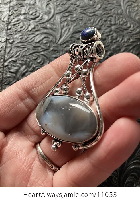 Agate and Lapis Lazuli Gemstone Jewelry Crystal Fidget Pendant - #DzFJdV8QMoQ-3