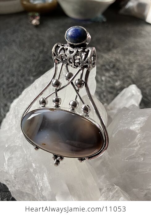 Agate and Lapis Lazuli Gemstone Jewelry Crystal Fidget Pendant - #DzFJdV8QMoQ-2