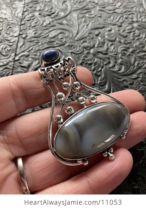 Agate and Lapis Lazuli Gemstone Jewelry Crystal Fidget Pendant - #DzFJdV8QMoQ-4