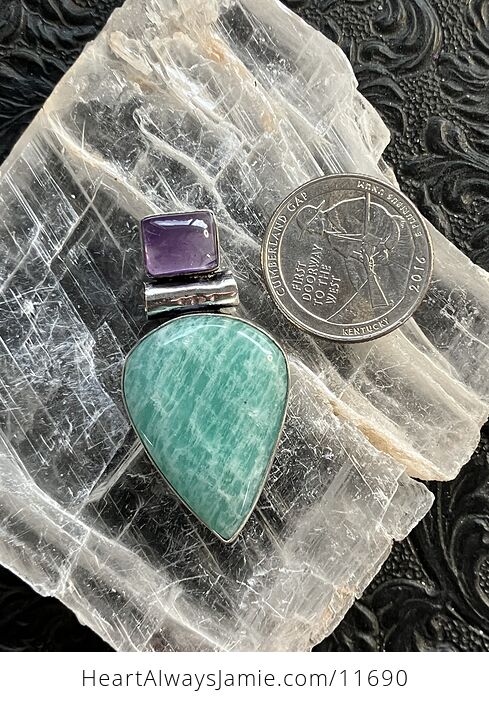 Amazonite and Amethyst Crystal Stone Jewelry Pendant - #fpWt9DmVNGE-3