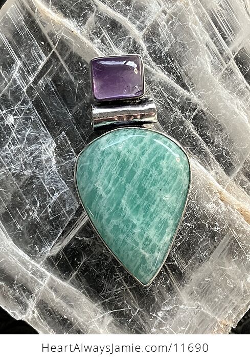 Amazonite and Amethyst Crystal Stone Jewelry Pendant - #fpWt9DmVNGE-1
