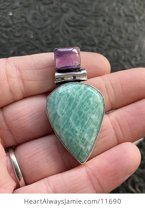 Amazonite and Amethyst Crystal Stone Jewelry Pendant - #fpWt9DmVNGE-2