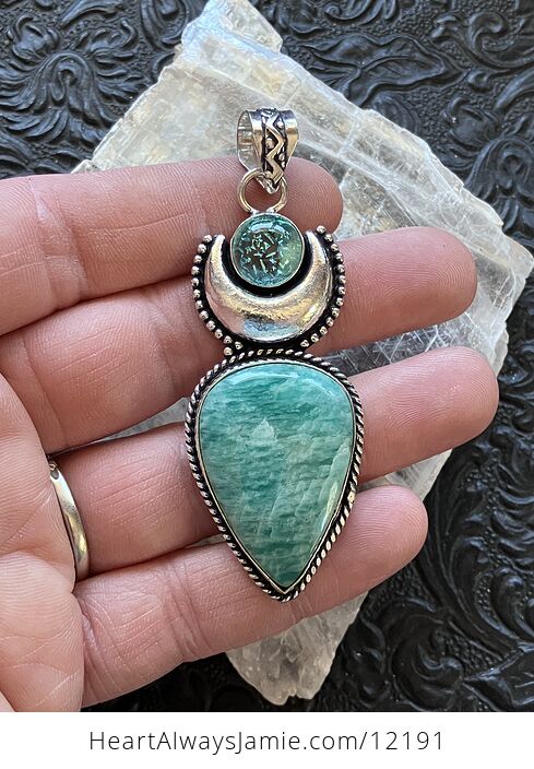 Amazonite and Synthetic Opal Witchy Mustic Lunar Crystal Stone Jewelry Pendant - #egjo4HunC0s-2