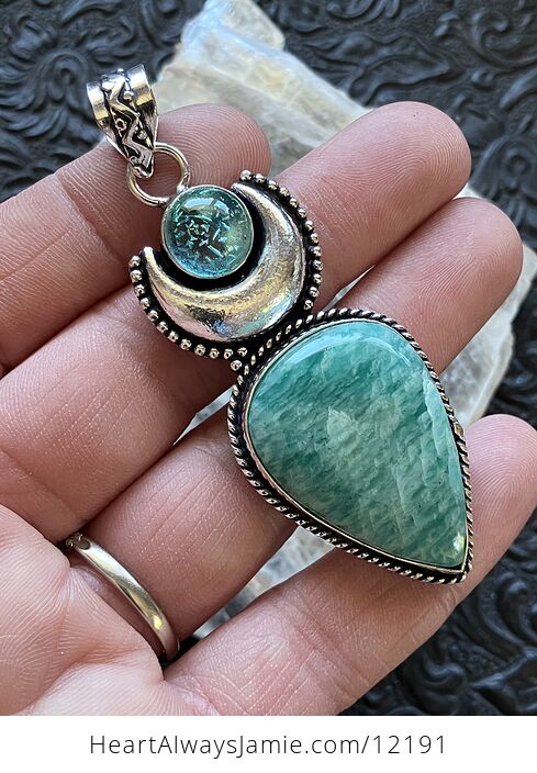 Amazonite and Synthetic Opal Witchy Mustic Lunar Crystal Stone Jewelry Pendant - #egjo4HunC0s-3