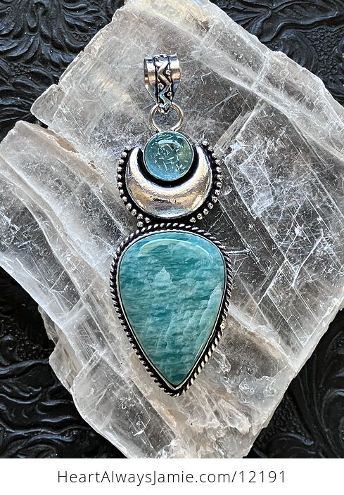 Amazonite and Synthetic Opal Witchy Mustic Lunar Crystal Stone Jewelry Pendant - #egjo4HunC0s-1