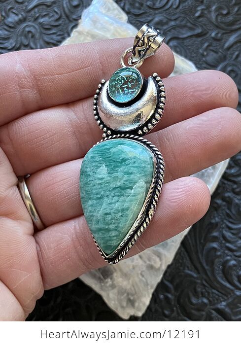 Amazonite and Synthetic Opal Witchy Mustic Lunar Crystal Stone Jewelry Pendant - #egjo4HunC0s-4