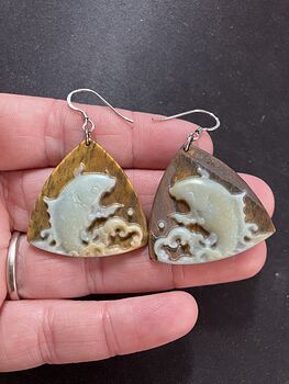 Amazonite and Tigers Eye Koi Carp Pisces Fish Earrings Jewelry #BIU8UEYn8p8